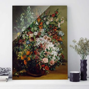 Glasschilderijen Gustave Courbet - Bouquet of Flowers in a Vase