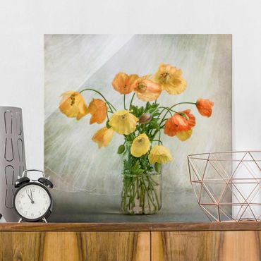 Glasschilderijen Poppies in a Vase