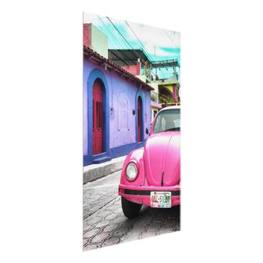 Glasschilderijen Pink VW Beetle