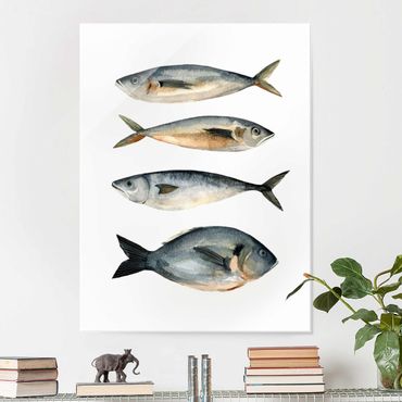 Glasschilderijen Four Fish In Watercolour I