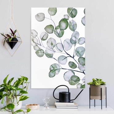 Glasschilderijen Green Watercolour Eucalyptus Branch