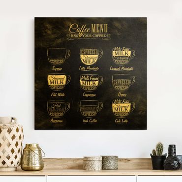 Canvas schilderijen Coffee Varieties Chalkboard