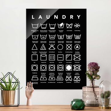 Glasschilderijen Laundry Symbols Black And White