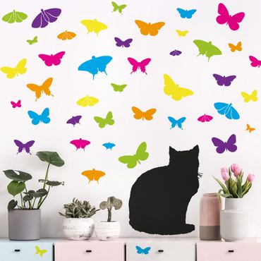 Muurstickers NO.RS68 Cat and Butterflies