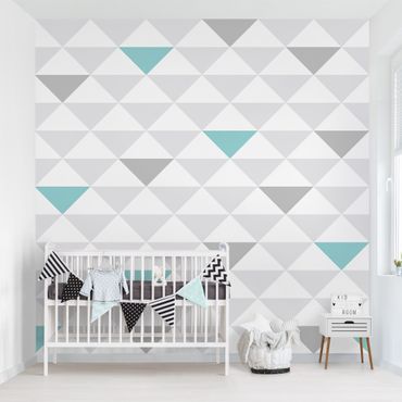 Patroonbehang No.YK64 Triangles Grey White Turquoise