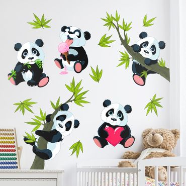 Muurstickers Panda bear set heart