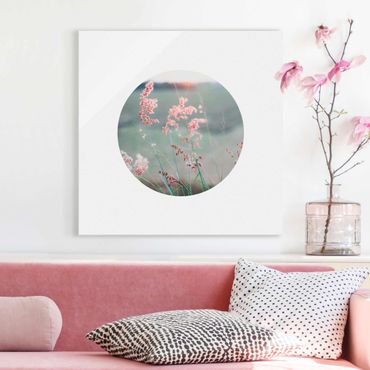Glasschilderijen Pink Flowers In A Circle