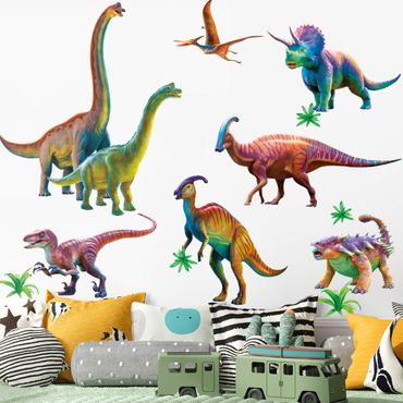 Muurstickers Rainbow dinosaur set