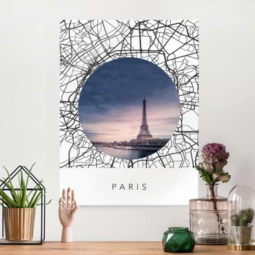 Glasschilderijen Map Collage Paris