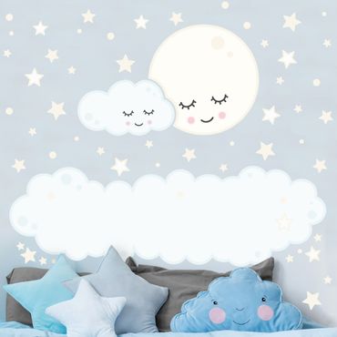 Muurstickers Star moon cloud with sleeping eyes