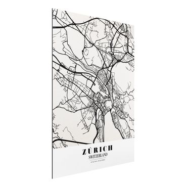 Aluminium Dibond schilderijen Zurich City Map - Classic