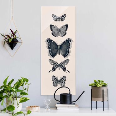 Glasschilderijen Ink Butterflies On Beige Backdrop