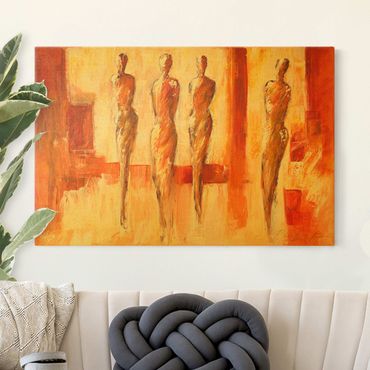 Canvas schilderijen - Goud Four Figures In Orange