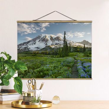 Stoffen schilderij met posterlijst Mountain View Meadow Path