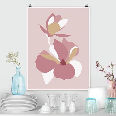 Posters Line Art Flowers Pastel Pink