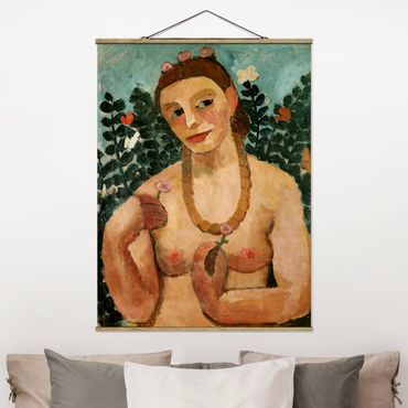 Stoffen schilderij met posterlijst Paula Modersohn-Becker - Self Portrait with Amber Necklace