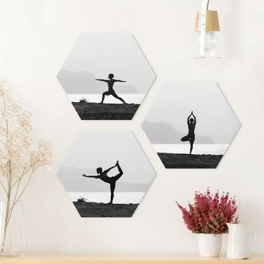 Hexagons Forex schilderijen - 3-delig Yoga Trio