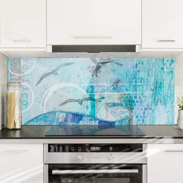 Spatscherm keuken Colorful Collage - Blue Fish