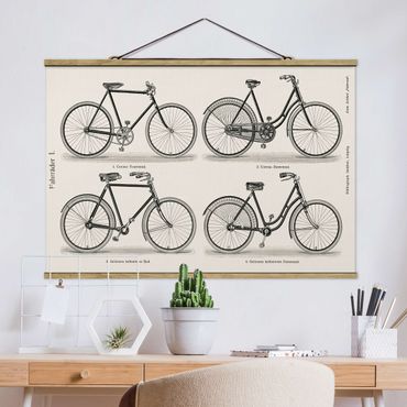 Stoffen schilderij met posterlijst Vintage Poster Bicycles