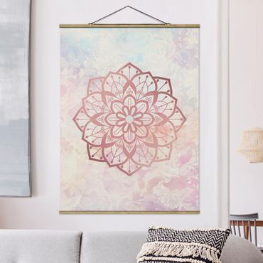 Stoffen schilderij met posterlijst Mandala Illustration Flower Rose Pastel