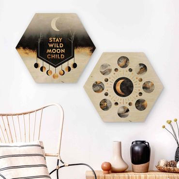 Hexagons houten schilderijen - 2-delig Stay Wild Moon Child Moon Phases