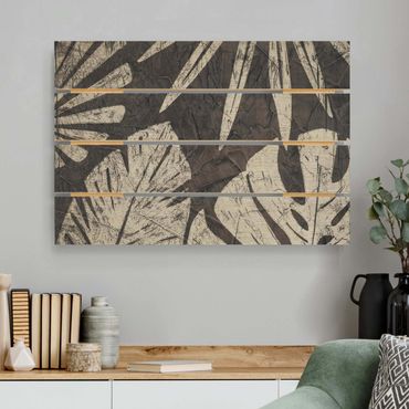 Houten schilderijen op plank Palm Leaves Dark Grey Backdrop