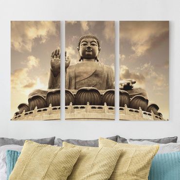 Canvas schilderijen - 3-delig Big Buddha Sepia