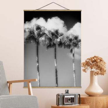 Stoffen schilderij met posterlijst Palm Trees Against The Sky Black And White