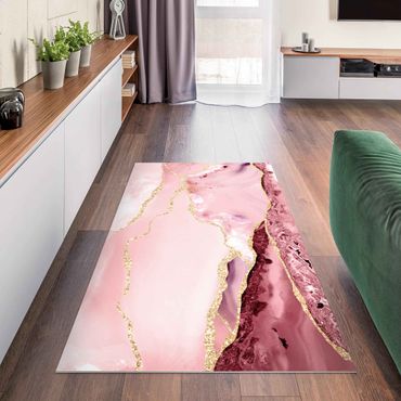 Vinyl tapijt Abstract Mountains Pink With Golden Lines