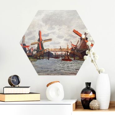 Hexagons Aluminium Dibond schilderijen Claude Monet - Windmills in Westzijderveld near Zaandam