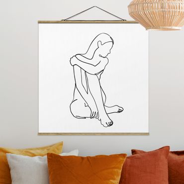 Stoffen schilderij met posterlijst Line Art Woman Nude Black And White