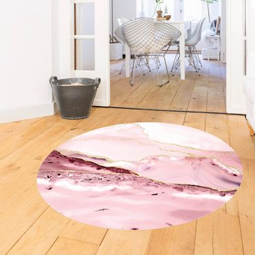 Rond vinyl tapijt Abstract Mountains Pink With Golden Lines