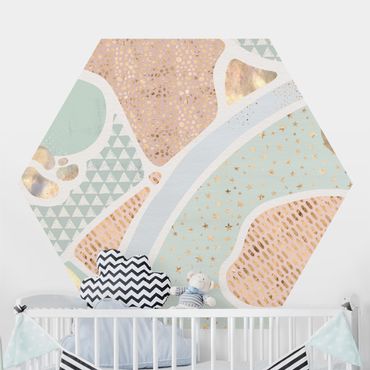 Hexagon Behang Abstract Seascape Pastel Pattern