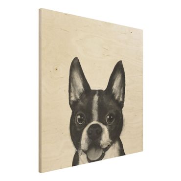 Houten schilderijen Illustration Dog Boston Black And White Painting