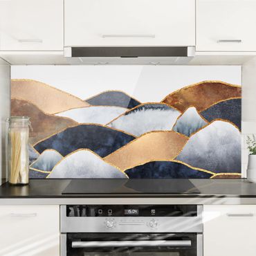 Spatscherm keuken Golden Mountains Watercolor