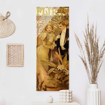 Glasschilderijen Alfons Mucha - Advertising Poster For Flirt Biscuits