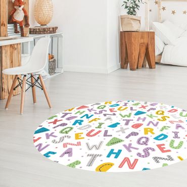 Rond vinyl tapijt Alphabet With Hearts And Dots In Colourful