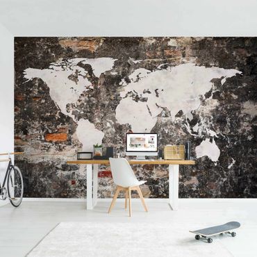 Fotobehang Old Wall World Map