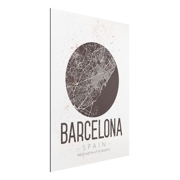 Aluminium Dibond schilderijen Barcelona City Map - Retro