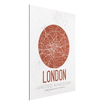 Aluminium Dibond schilderijen City Map London - Retro