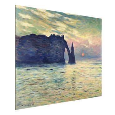 Aluminium Dibond schilderijen Claude Monet - The Cliff, Étretat, Sunset