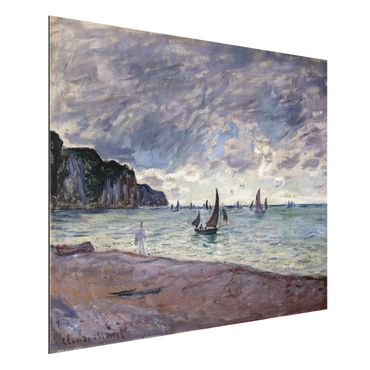 Aluminium Dibond schilderijen Claude Monet - Fishing Boats In Front Of The Beach And Cliffs Of Pourville