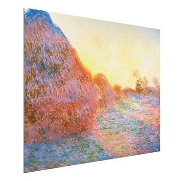 Aluminium Dibond schilderijen Claude Monet - Haystack In Sunlight