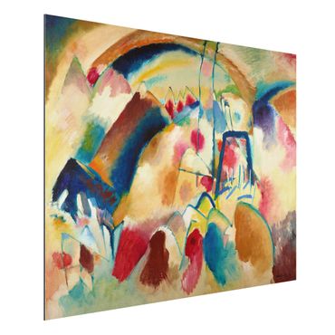 Aluminium Dibond schilderijen Wassily Kandinsky - Landscape With Church (Landscape With Red Spotsi)