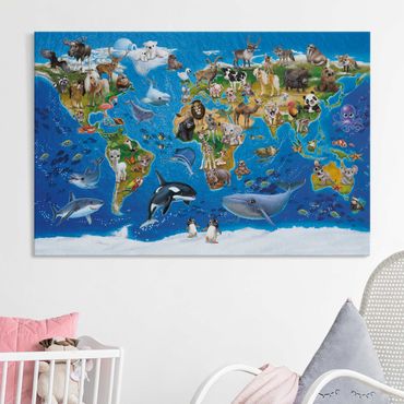 Akoestisch schilderij - Animal Club International - World Map With Animals