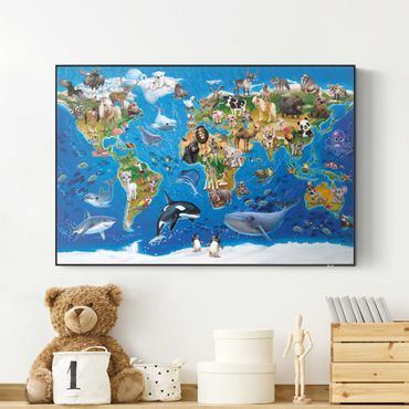 Akoestisch schilderij - Animal Club International - World Map With Animals
