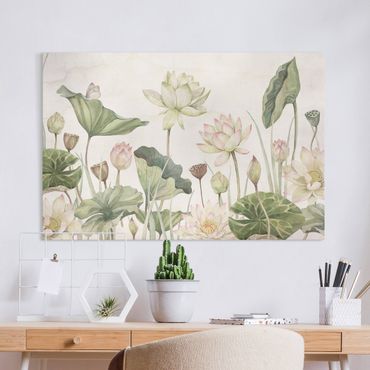 Canvas schilderijen - Graceful water lilies and gentle leaves