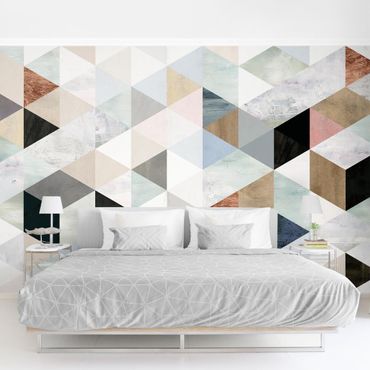 Patroonbehang Watercolour Mosaic With Triangles I