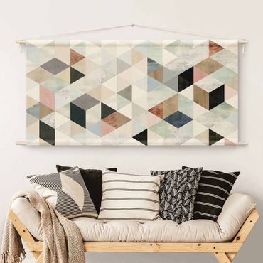 Wandtapijt - Watercolour Mosaic With Triangles I