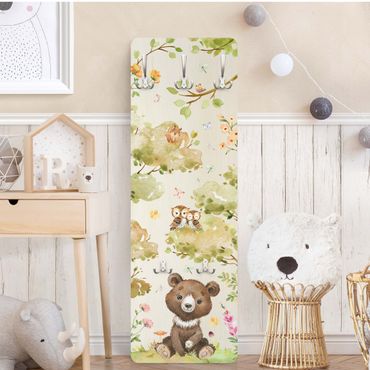 Wandkapstokken houten paneel - Watercolour Bear